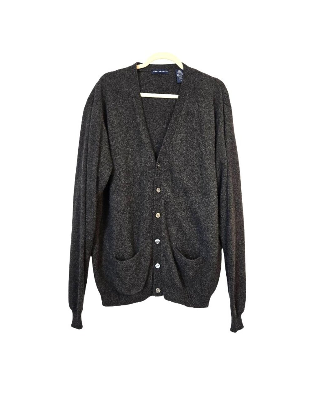 John Ashford Mens XXL Charcoal Gray Wool Cardigan Sweater Button Front Pockets